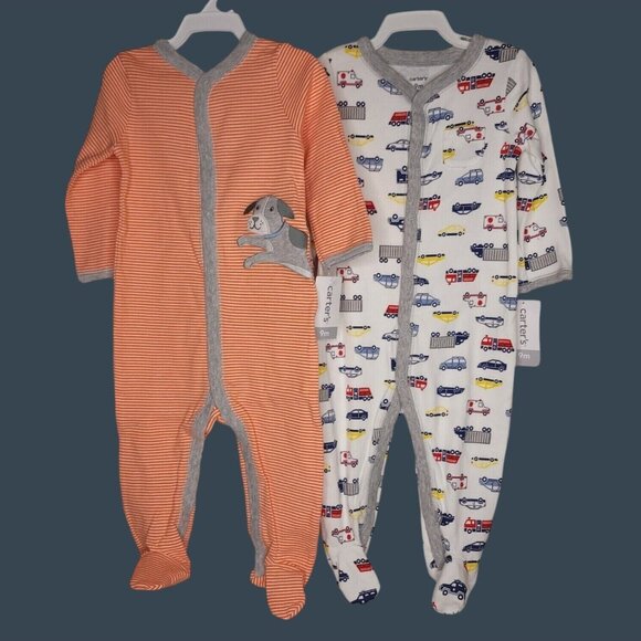 Carters Baby 9M Footed Sleep & Play Pajamas 2-Pack With Dog & Vehicle Prints - Picture 1 of 8